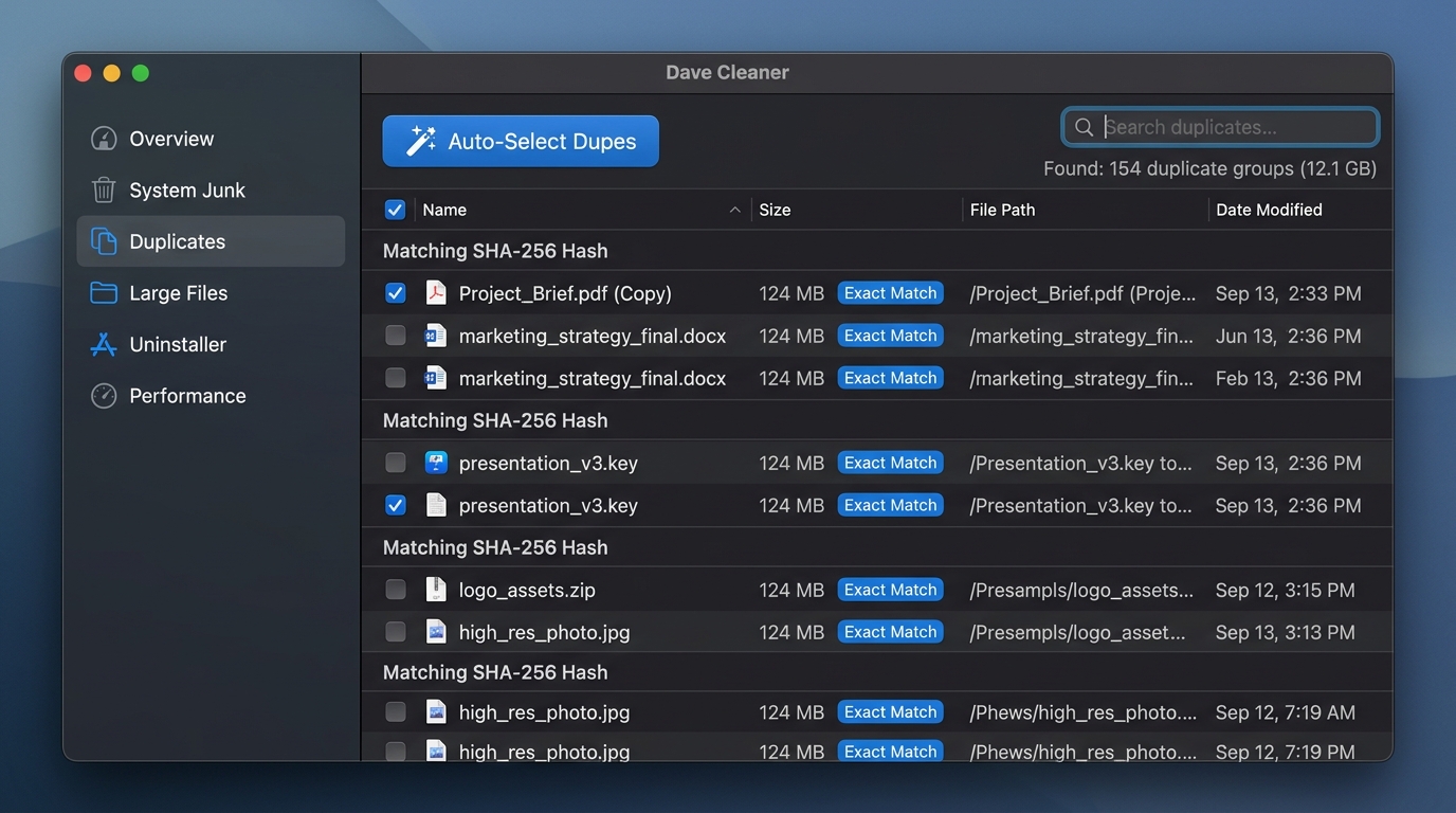 Dave Cleaner SHA-256 Duplicate Detector and auto dedupe tool