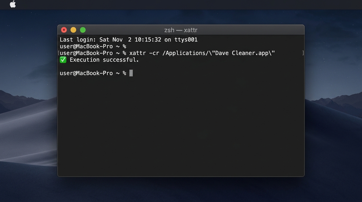 macOS Terminal running xattr command